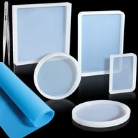 5 Pack Big Designs Resin Molds, Include Round, Square, Rectangle, Ellipse, Small Rectangle Shaped Jewelry Casting Molds, Coaster Molds, Come with 1PCS A4 Silicone Sheet and 1PCS Tweezer