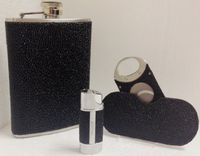 Brizard & Co. Stingray Flask, Cigar Cutter, And Cigar Lighter Gift Set