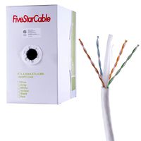 FiveStarCable Cat6 CMR 1000ft 23AWG Riser Rated Solid Bare Copper Cable 4 Twisted Pair UTP Bulk Ethernet Network LAN Cable PVC White