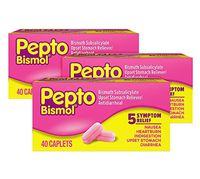 Pepto Bismol Caplets for Digestive Relief, 3 Boxes of 40 caplets, Nausea, Heartburn, Indigestion, Upset Stomach, and Diarrhea