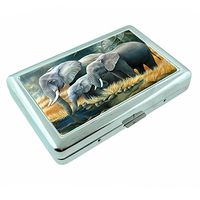 Elephant Art Design S37 Silver Cigarette Case Metal Wallet Id Holder 4" X 2.75" RFID Protection