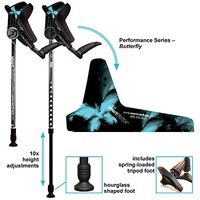 smartCRUTCH Performance Series Forearm Crutch with Premium Spring Loaded Flextip, 15-90 Degree Rotation - 2 Adult Ergonomic Adjustable Walking Aids - Small (Shortened Leg), Butterfly