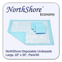 NorthShore Economy, 22 x 35, 15 oz, Blue Disposable Underpads (Chux), Large, Pack/50