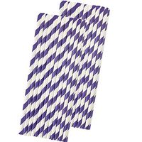 Stripe Paper Straws - Lilac Lavender White - 7.75 Inches - Pack of 50 - Outside the Box Papers Brand