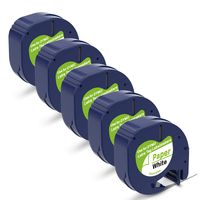 Replace DYMO LetraTag Refills 91330 S0721510 10697 Self-Adhesive Paper Label Tape Compatible with DYMO LetraTag LT-100H LT-100T QX50 Label Maker, Black on White, 1/2 Inch x 13 feet 12mm x 4m, 5 Pack