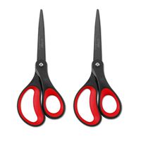 LIVINGO 2 Pack 8" Titanium Non-Stick Scissors, Professional Stainless Steel Comfort Soft Grip, All-Purpose, Straight Office Craft Scissors(Red/Black)