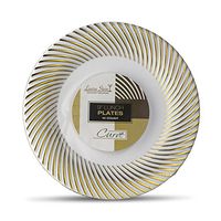 [40 Count - 9 Inch Plates] Laura Stein Designer Tableware Premium Heavyweight Plastic White Luncheon Plates With Gold Border, Party & Wedding Plate, Classic Series, Disposable Dishes