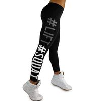 Meikosks Women's Workout Leggings Letter Print Athletic Pants Fitness Sports Gym Running Yoga Pants Black