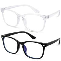 GEKKALE Blue Light Blocking Computer Glasses Square Nerd Eyeglasses Frame Anti Eye Strain Headache Computer Reading Glasses UV400 Transparent Lens, 2 Pack