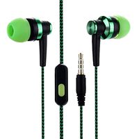856store Waterproof Stereo 3.5mm in-Ear Braided Wired Earbuds Earphone Universal Headphone with Mic - Green for iPhone, iPad, iPod, Mp3 Players, Samsung Etc