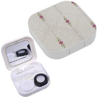 Portable Contact Lens Case Box Travel Kit Mirror + Bottle + Tweezers Container Holder [ Floral Ornament ]