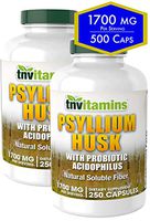 Psyllium Husk Fiber Caps | 500 Capsules | 1700 Mg Per Serving (850 Mg Per Capsule) | Natural Soluble Plant Fiber | Complete Digestive Solution with Probiotics | by TNVitamins |