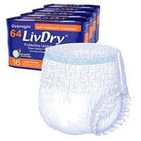 LivDry Adult L Incontinence Underwear, Overnight Comfort Absorbency, Leak Protection, Large (64 Count)