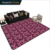 Bigdatastore Cherry Blossom Non Slip Area Rug Girls Bedroom, April in Seasonal Trees in Full Blossom Far Garden Botany, Fashionable High Class Living Bedroom Rugs(2.5'x 7')