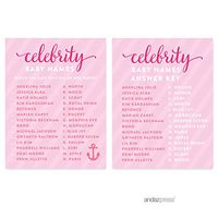 Andaz Press Pink Girl Nautical Baby Shower Collection, Games, Activities, Decorations, Celebrity Name Game Cards, 20-Pack