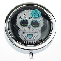 MaXing Sugar Skull Owl Stars Custom Personalized Silver Round Pill Case Box Decorative Metal Medicine Container Case