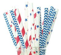 Patriotic USA Stars & Stripes Red, White & Blue Straws (Pack of 50) - 4th of July Party Supplies, Military Homecoming / Farewell Party Decorations