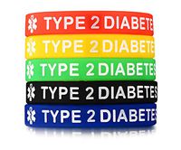 Mealguet Jewelry 5 Pack Assorted Colors Medical Alert ID¡° Type 2 Diabetes¡± Silicone Bracelets Wristband for Men,7.5"