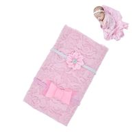 Newborn Monthly Baby Photography Props Lace Photo Shoot Blanket Wrap with 2 Pcs Headdress (Pink)