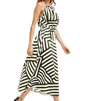Howstar Womens Halter Open Shoulder Striped Sleeveless Long Evening Party Maxi Dress (S, Light Green)