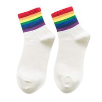 Winter Cotton Crew Socks Thick Rainbow Striped Socks Cut Calf Height Ankle Socks Soft Thick Comfort Casual Warm Socks