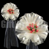 Large Ivory Assembled Wedding Pew Bows with Coral Rosebuds and Tulle Tails, 10" Wide, Set of 6, Reception, Aisle Decoration, Bridal Shower, Wedding Event, Anniversary, Birthday, School Dance, Formal