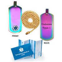 Diabetes Type 1 Medical Alert ID Dog Tag Pendant in Anodized Titanium