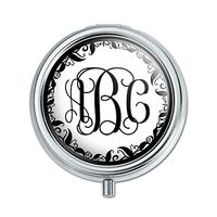 Graphics and More Personalized Custom Pill Case Trinket Gift Box - Monogram Fancy Font Vine Outline