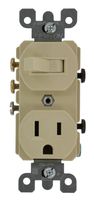 Leviton 5245-I 3-Way Duplex Combination Switch/Receptacle, 1 P, 3 Wire, 15 A, 120 Vac, Ivory