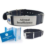 Adrenal Insufficiency Top Grain Leather NATO Style Medical Alert ID Bracelet. Choose Color!