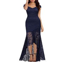 Womens Dresses Women's Off Shoulder Princess Floral Lace Short Sleeve Party Evening Midi Dress Navy