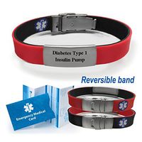 "Diabetes Type 1 Insulin Pump" Sport/Slim Reversible Medical Alert ID Bracelet for Men and Women
