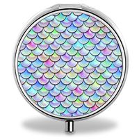 Lovely Pattern Travel Portable 3 Grid Stainless Steel Storage Box Small Round Medicine Drug Pill Case Container with 3 Compartments (Mermaid Scales)