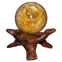 Crocon Yellow Aventurine Orgone Sphere Ball with Tree of Life Symbol for Crystal Energy Generator Reiki Healing Chakra Balancing Aura Cleansing EMF Protection Spiritual Meditation Decor Size: 60 mm