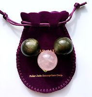 Pair of Gold Sheen Obsidian Kegel Balls and One Spare Rose Quartz Ball for Women to Practice Kegel Exercises, Also Good for Chakra Crystal Healing, Reiki, Meditation, by Polar Jade