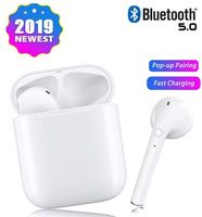 Bluetooth 5.0 Headset Wireless Bluetooth Headphone Wireless Earbuds Stereo Noise Cancelling Headphones Compatible with iPhone/Airpods/Ipad/Samsung/Android in-Ear Sports Headphones (White)