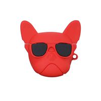 UR Sunshine AirPods Pro Case, Stylish Glass Bulldog Shape Soft Silicone Case Cover Earphone Protection Skin Case for Apple AirPods Pro+Hook-Red