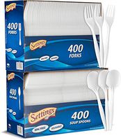 Settings Plastic White 400 Forks And 400 Spoons, Practical Disposable Cutlery, Great For Home, Office, School, Party, Picnics, Restaurant, Take-out Fast Food, Outdoor Events, Or Every Day Use, 2 Boxes