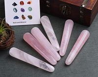 JIC Gem Crystal Massage Wand for Acupuncture Therapy Pointed Stick Tretament Gua Sha Scraping Tool Rose Quartz 6pc