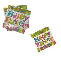 Colorful Square Happy Easter Bunny Paper Party Plates and Napkins Set, Serves 18