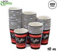 [400 Pack] 10oz Disposable Paper Coffee Cups For Hot, Cold Drink, Coffee, Tea, Cocoa, Travel, Office, Home, Cider, Hot Chocolate, To go, Compostable, Biodegradable, Durable by EcoQuality