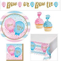 Olive Occasions Gender Reveal Party Supplies Serves 16 Bow or Bow Tie Plates, Napkins, Banner, Table Cover, Cupcake Toppers