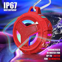 Shower Speaker, EBODA Wireless Portable Bluetooth Speakers, Colorful TWS IP67 Waterproof Bluetooth Speaker with Enhanced Bass, 2000mAh with LED Light, for Shower, Pool, Beach, Hiking, Camping - Red