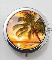 BlackKey Palm Trees Tropical Beach Ocean Breeze with Sun - Summer 3-Compartment Decorative Pocket Gift Box Case Organizer for Pill, Color 1 -108