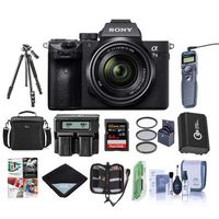 Sony Alpha a7 III 24MP UHD 4K Mirrorless Digital Camera with 28-70mm Lens - Bundle 64GB SDHC U3 Card, Camera Case, Spare Battery, Tripod, Dual Charger, Remote Shutter Release, Software Pack, and More