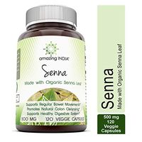 Amazing India Senna (Made with Organic Senna) 500 mg 120 Veggie Capsules (Non-GMO,Gluten Free) - Raw, Vegan-Plant-Based Nutrition–Promotes Regularity,Digestive Health,Detoxification