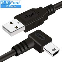 Mini-B USB Cable,USB A Male to Mini USB B 5Pin Male Adapter Data Charging Sync Cord,90 Degree A to Right Angle Mini B Charger Cord for Canon PowerShot,MP3 Players,Digital Camera,SatNav 6.6 ft 2 Packs