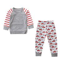 kaiCran Unisex Baby Christmas Outfits Boys Girls Striped Tops and Cartoon Print Pants Cute Set Cotton 12M-5Y (Gray, 120(4-5 Years))