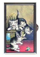Cat Cute Victorian Scrap Play with Ball Decorative Pill Box