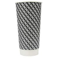 16 oz Disposable Paper Coffee Cups - Double Wall Gray Plaid Hot Paper Cups - Extremely - Hot Cup Factory - 500 Count